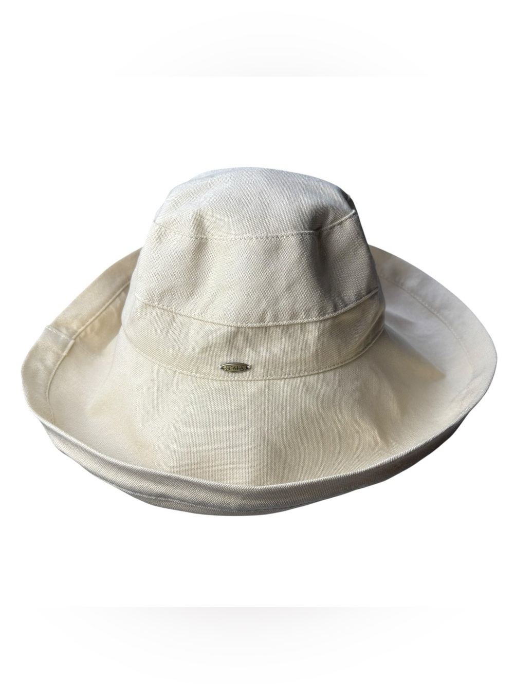 Scala Women's Wide Brim Cotton Sun Hat Beige UPF 50 + Packable Hat w Drawstring - Picture 3 of 12